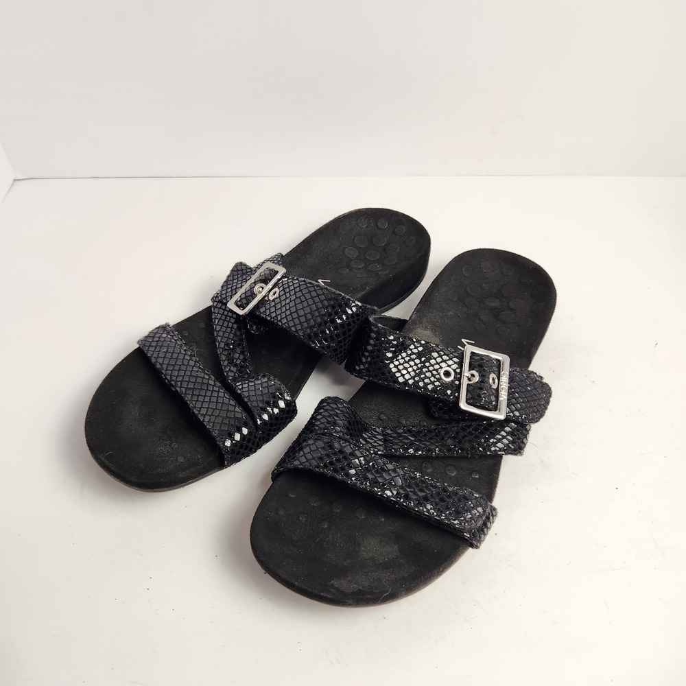 Vionic Women's Strappy Buckle Casual Slip-On Sandals‎ Black Size 8